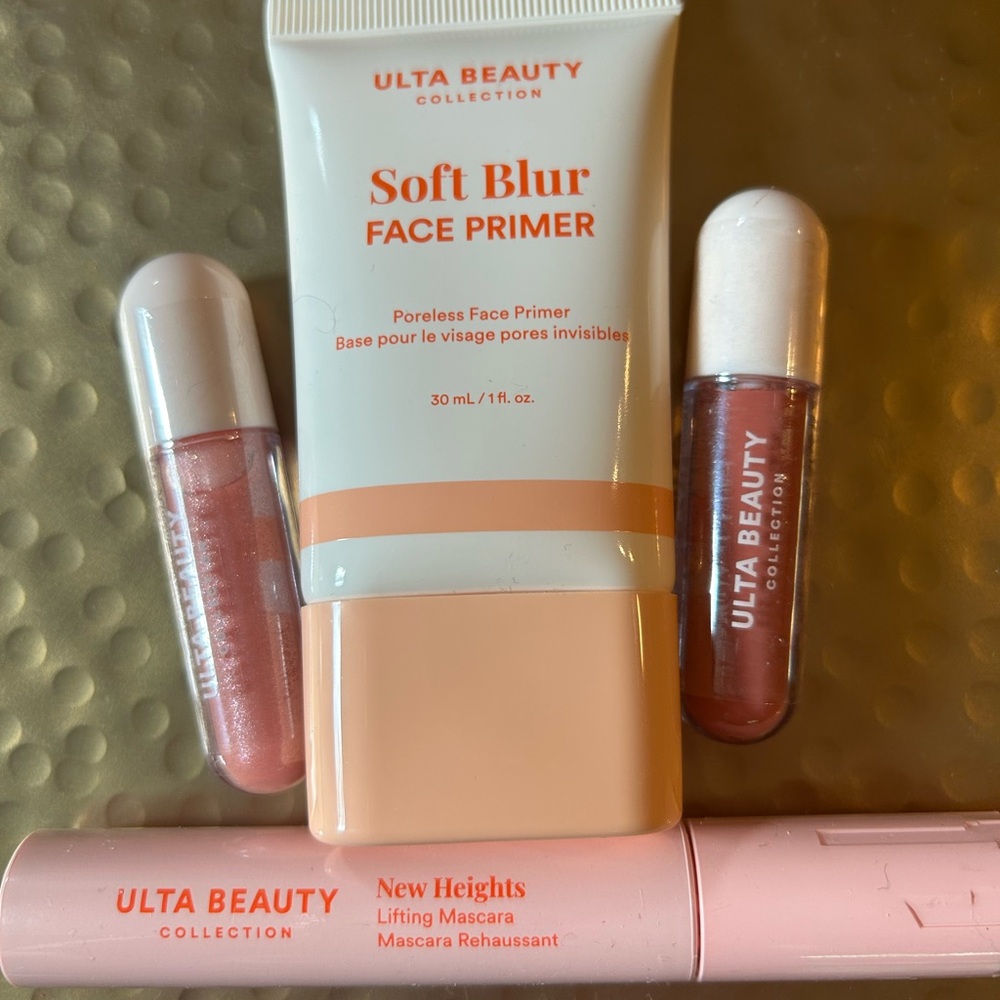 NWT Ulta Beauty Makeup Set Soft Blur Face Primer Lipgloss & New Heights Mascara